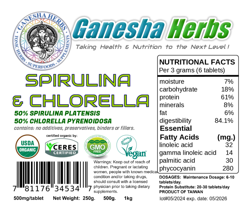 Certified Organic Spirulina & Chlorella tablets 50/50 image 1