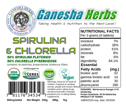 Certified Organic Spirulina & Chlorella tablets 50/50 image 1